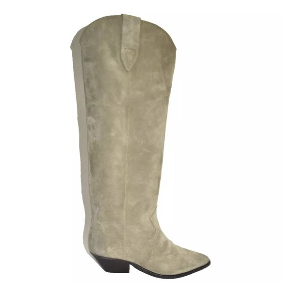 New! Isabel Marant Denvee 40MM Suede Tall Western Boot Tan Taupe Size 39 9 DD477 - Picture 1 of 6